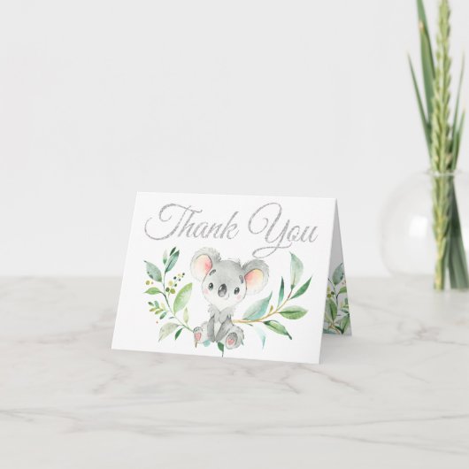 Schattigee Koala en Eucalyptus Baby shower Dank u Bedankkaart (Voorkant)