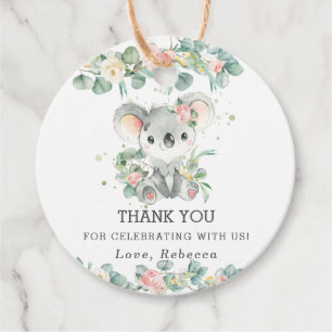 Schattigee Koala Eucalyptus Roze Bloemen Dank u Bedankjes Labels