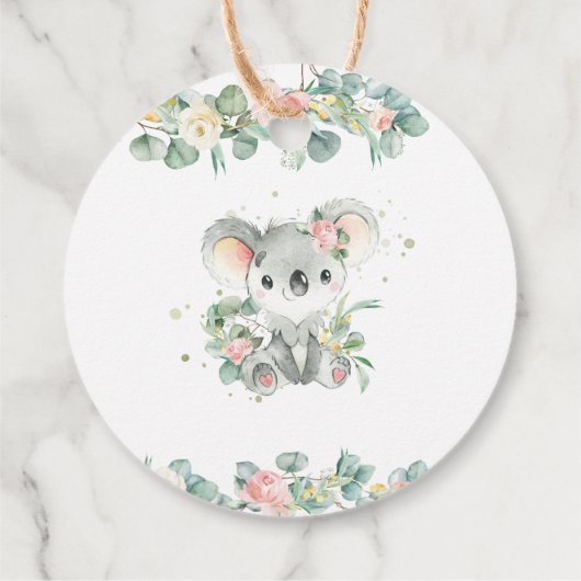 Schattigee Koala Eucalyptus Roze Bloemen Dank u Bedankjes Labels (Achterkant)