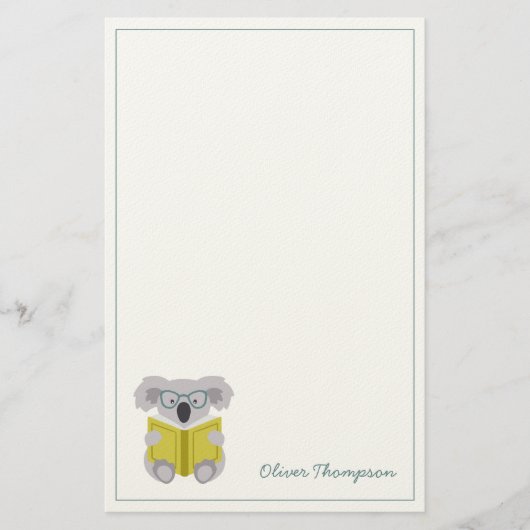 Schattigee koala lezen van dierlijke kinder briefp briefpapier (Voorkant)