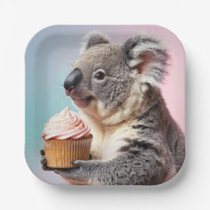 Schattigee koala met cupcake pastelverloop papieren bordje