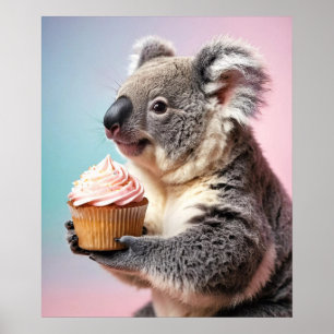 Schattigee koala met cupcake pastelverloop poster