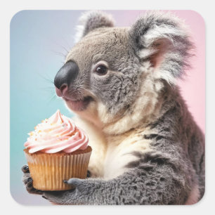 Schattigee koala met cupcake pastelverloop vierkante sticker