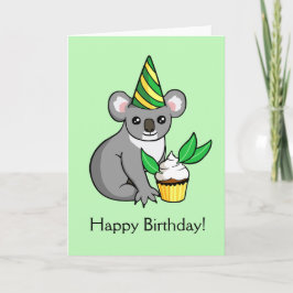 Schattigee Koala met taart Tekenen Happy Birthday  Kaart