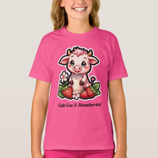 Schattigee Koe & Aardbeien T-shirt (Voorkant)