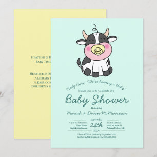 Schattigee Koe Baby shower Kawaii Uitnodiging