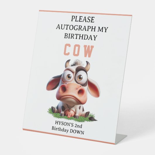 Schattigee Koe boerderijdieren 2e verjaardagsfeest Reclamebord Met Voetstuk (Voorkant)