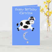 Schattigee Koe die over het Wenskaart springt Kaart (Gele Bloem)