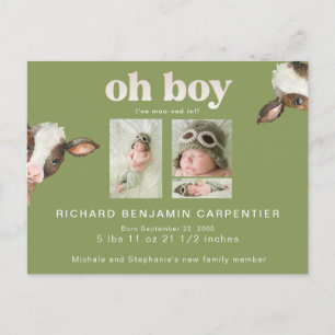 Schattigee Koe Ik ben verhuisd in Moss Green Birth Aankondigingskaart