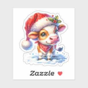 Schattigee Koe in Santa Hat Christmas Sticker