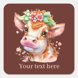 Schattigee koe liefhebbers aanpasbaar vierkante sticker