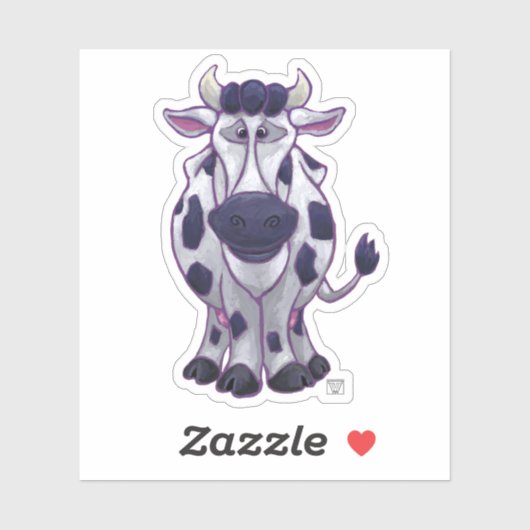 Schattigee Koe met zwarte en witte vlekken Sticker (Vel)