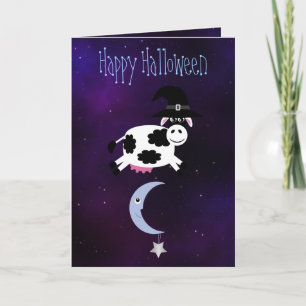 Schattigee Koe springt over de maan Halloween Kaart