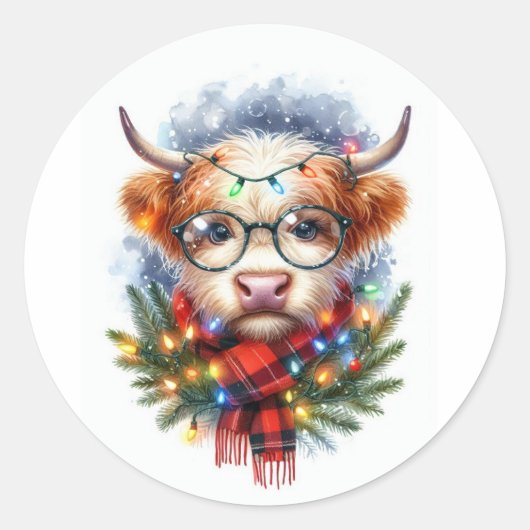 Schattigee Koe Vrolijk kerstfeest Ronde Sticker (Voorkant)