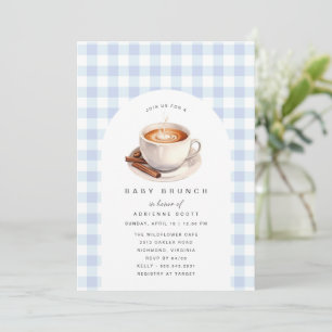 Schattigee Koffie Blauw Gingham Boy Baby shower Br Kaart