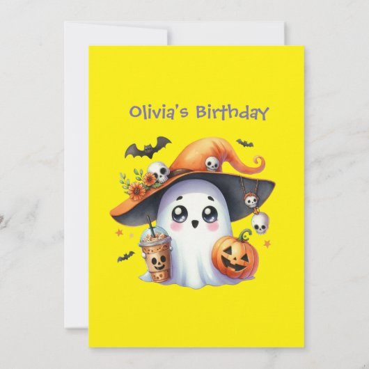 Schattigee Koffieliefhebber Ghost Nodig voor Kids Kaart (Achterkant)