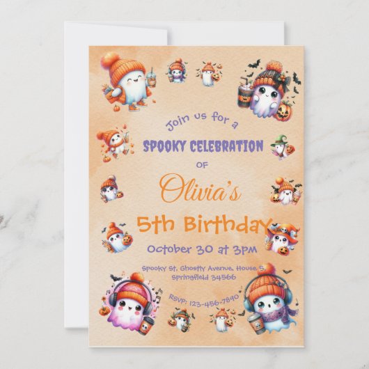 Schattigee Koffieliefhebber Ghost Nodig voor Kids Kaart (Voorkant)