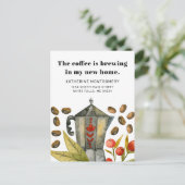 Schattigee koffiepot brouwen mijn nieuwe thuisoffe aankondigingskaart (Staand voorkant)