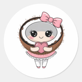 Schattigee Kokosnoot Meisje Sticker, Kawaii Kokosn Ronde Sticker