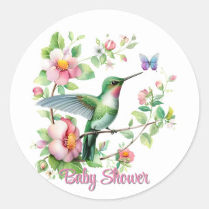 Schattigee kolibrie en vlinder meisje Baby shower Ronde Sticker