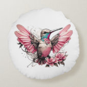 Schattigee kolibrie roze & blauw rond kussen (Achterkant)