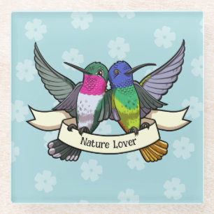 Schattigee Kolibries Natuur Lover Ribbon Cartoon Glazen Onderzetter
