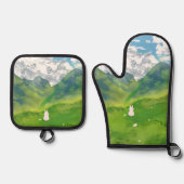 Schattigee konijn in Mountain Uitzicht Ovenwant & Pannenlap Set (Voorkant)