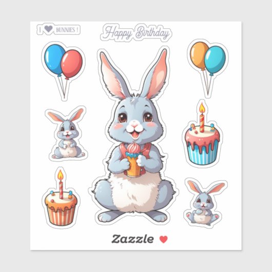 Schattigee konijnen Happy Birthday Stickers (Vel)