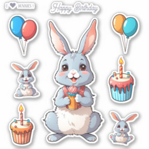 Schattigee konijnen Happy Birthday Stickers