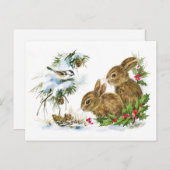 Schattigee  konijnen kerstscène feestdagenkaart (Voorkant / Achterkant)