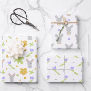 Schattigee konijnen paarse bloemen inpakpapier vel