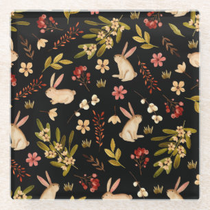 Schattigee konijnen: Waterverf handgetekend patroo Glazen Onderzetter