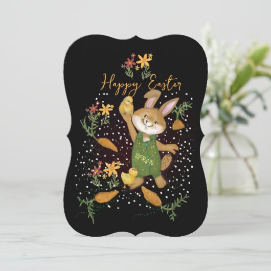 Schattigee konijntjes en wortelen feestdagenkaart (Staand voorkant)