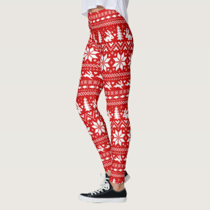 Schattigee konijntjes kerstpatroon rood en wit leggings