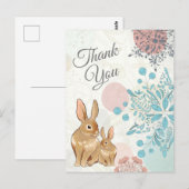 Schattigee konijntjes met bloemetjes Lente Dank je Briefkaart (Voorkant / Achterkant)