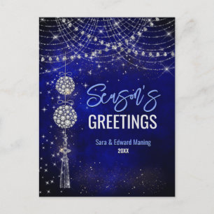 Schattigee koningsblauwe ornamenten kerst briefkaart