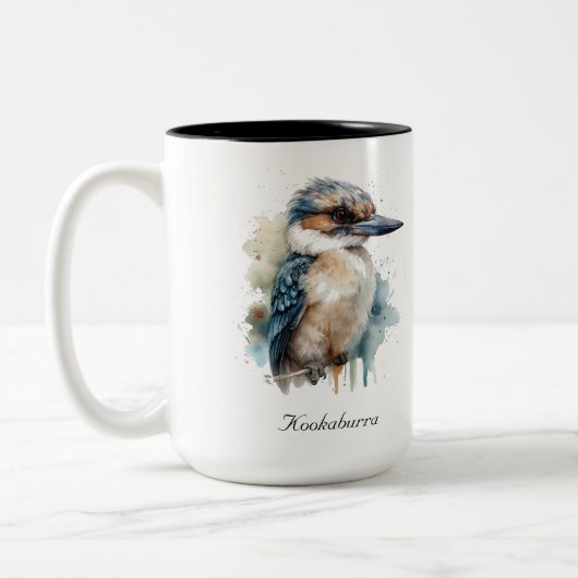 Schattigee Kookaburra op een Branch, custom Tweekleurige Koffiemok (Links)