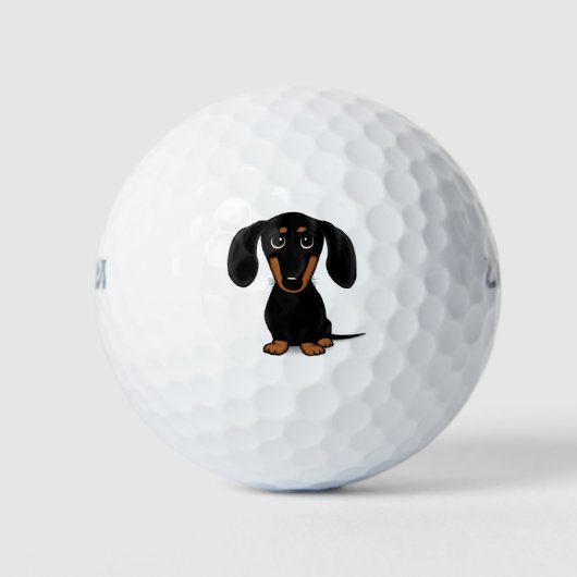 Schattigee kortharige zwarte en tan teckel hond golfballen (Voorkant)