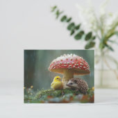 Schattigee kuiken en egel verbergen onder een padd briefkaart (Staand voorkant)