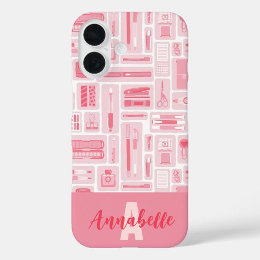 Schattigee kunst levert roze patroonmonogram Case-Mate iPhone case (Achterkant)