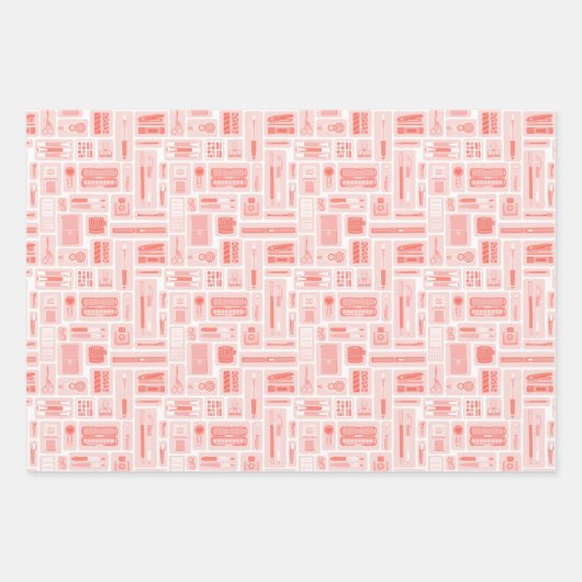 Schattigee Kunst Levert Roze Sinaasappel Rood Patr Inpakpapier Vel (Voorkant 3)