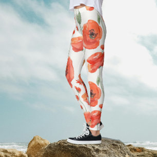 Schattigee Kunst Rood Wit Waterverf Poppy Bold Blo Leggings
