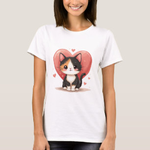 Schattigee kunst van Calico Cat Heart Kawaii Valen T-shirt