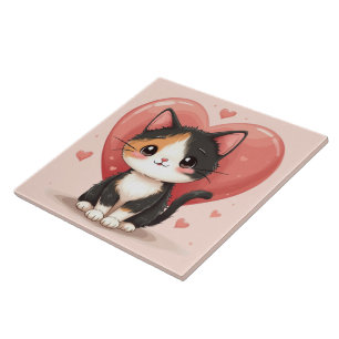 Schattigee kunst van Calico Cat Heart Kawaii Valen Tegeltje