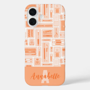 Schattigee kunstbenodigdheden perzik Oranje patroo iPhone 16 Hoesje