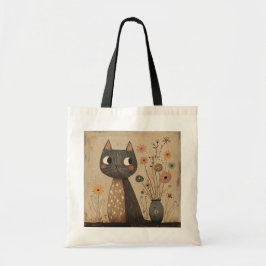 Schattigee kunstkatten met vazen en bloemenontwerp tote bag
