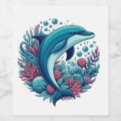 Schattigee, kust/nautische dolfijn wijn etiket (Enkel label)