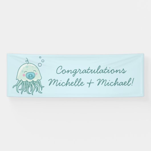Schattigee kwal Baby shower Kawaii Blue Boy Spandoek (Horizontaal)