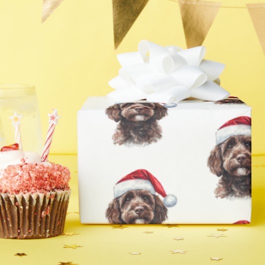 Schattigee Labradoodle met Santa Hat Cadeaupapier (Verjaardagsfeest)