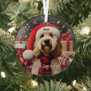 Schattigee Labradoodle met Santa Hat Glas Ornament